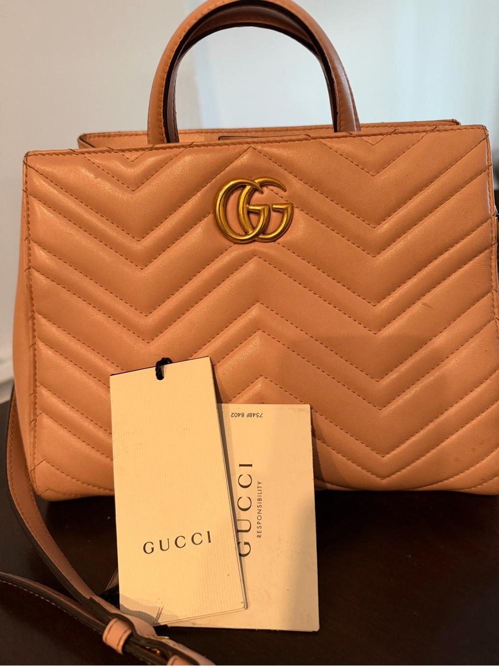 Gucci Marmont Pink-Tan Matelassé Gold GG - Small